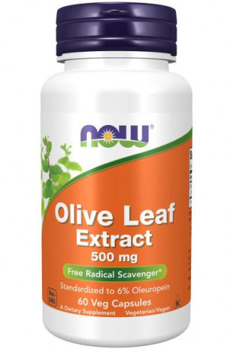 NOW Olive Leaf Extract 500 mg, Экстракт листьев оливы 500 мг, 60 капсул
