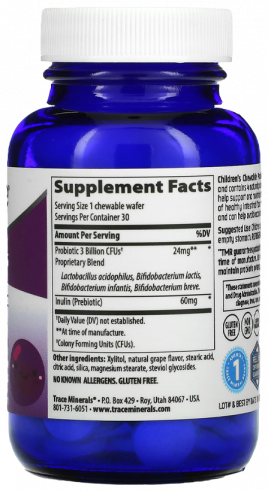 Trace Minerals Chewable Probiotic, Чуибл Пробиотик, 30 таблеток